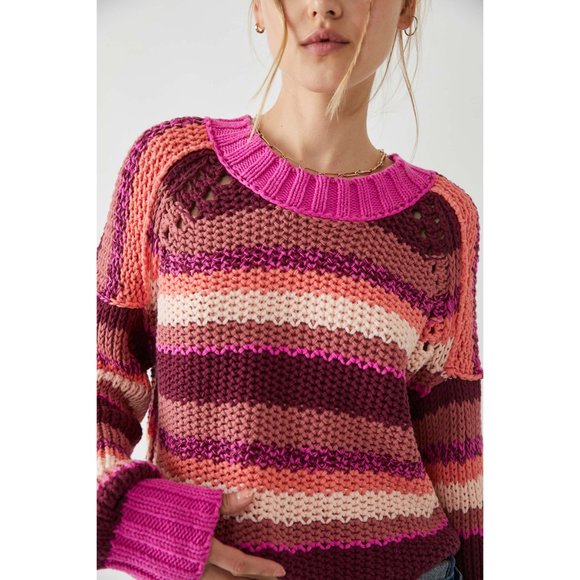 ❄BUNDLE UP❄ NWOT Free People Devon Sweater / Fuschia Rose Combo - Picture 6 of 6